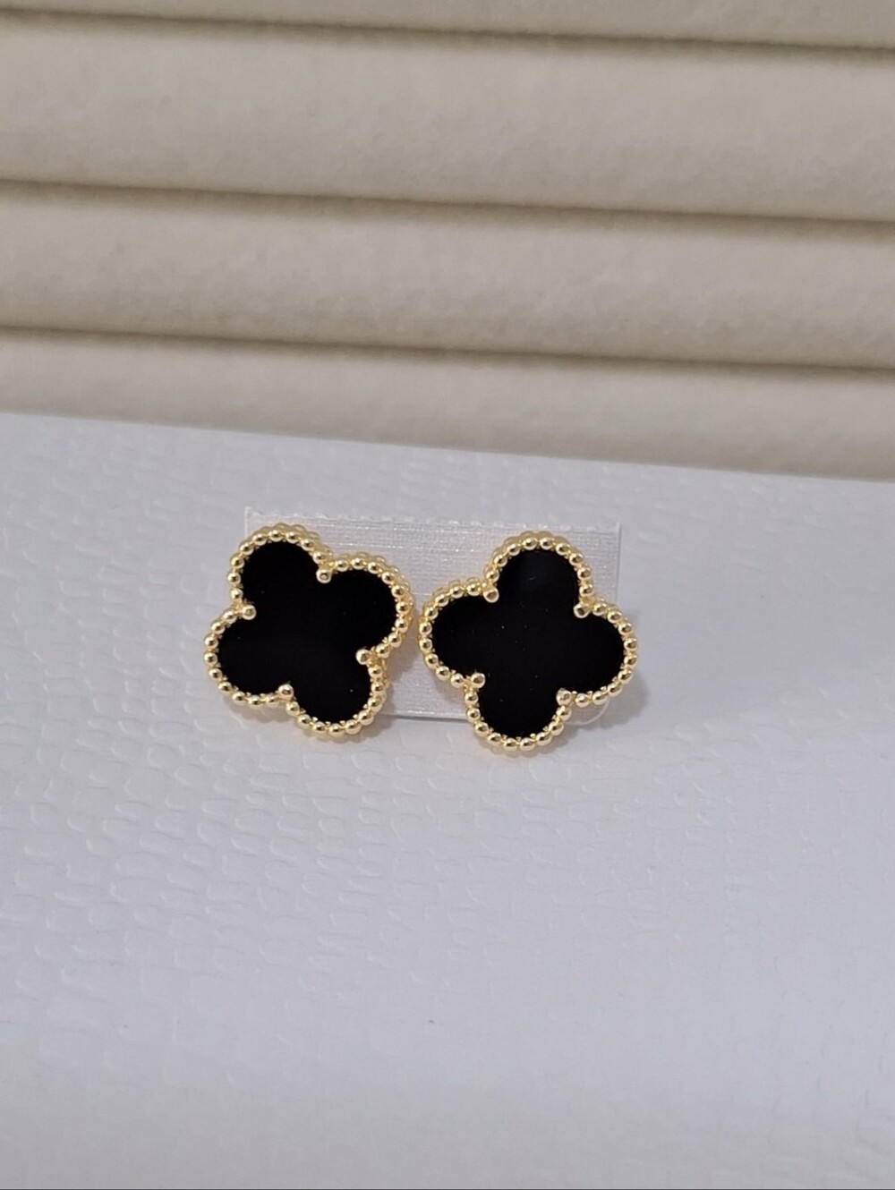 Onyx Black Clover stud earrings